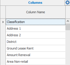 Genuine Data Extract Columns maintenance list, including Classification, Address, District and rent-related columns.
