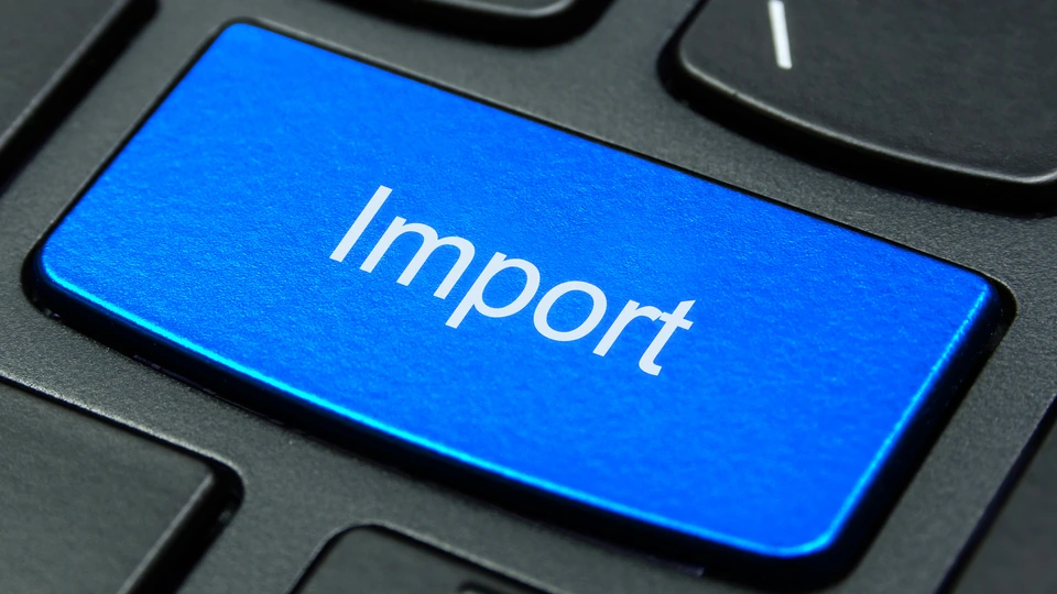 Blue Import key on a keyboard
